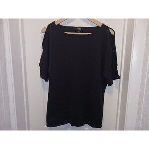 Jones New York Womens Knit Shoulder Sleeve Top Size S Black
